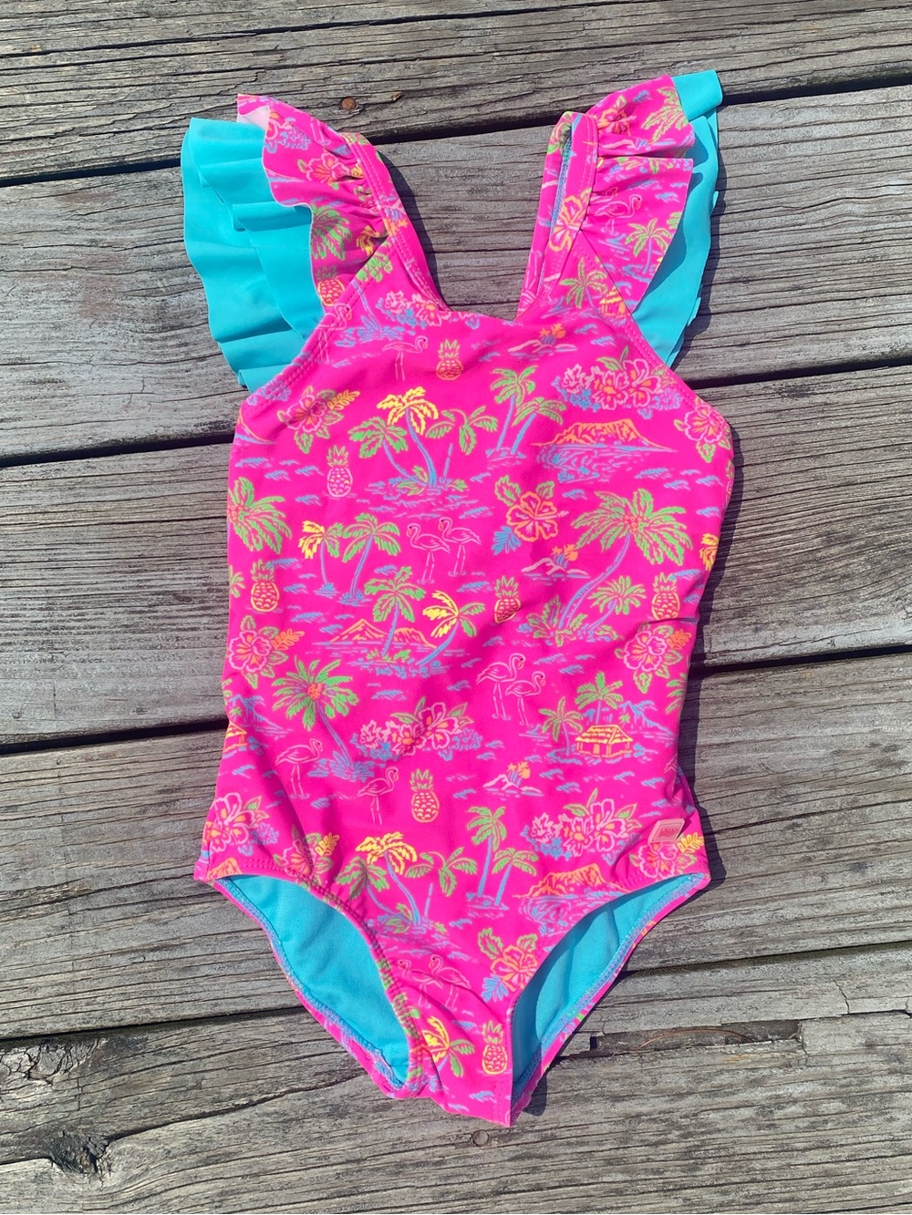 Ruffle Butts Pink Tropical Ruffle One-Piece Swimsuit
